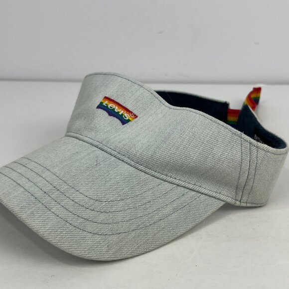 Levi's Sunvisor Cap Size Adjustable Blue Denim Cotton Rainbow Logo - Picture 2 of 6